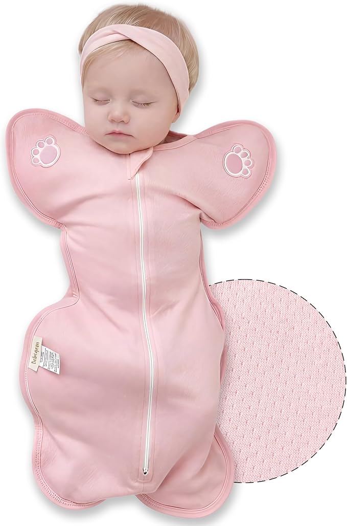 新生児用スワドルスリープスーツ、両腕を上げた姿勢、自然な睡眠反射をサポートするぴったりフィット、0～6ヶ月向け