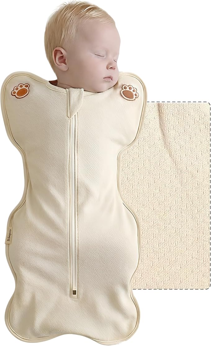 新生児用スワドルスリープスーツ、両腕を上げた姿勢、自然な睡眠反射をサポートするぴったりフィット、0～6ヶ月向け
